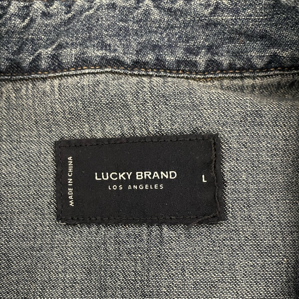 New LUCKY BRAND Womens Washed Denim Snap Front Button Down Shirt Large - Picture 6 of 11